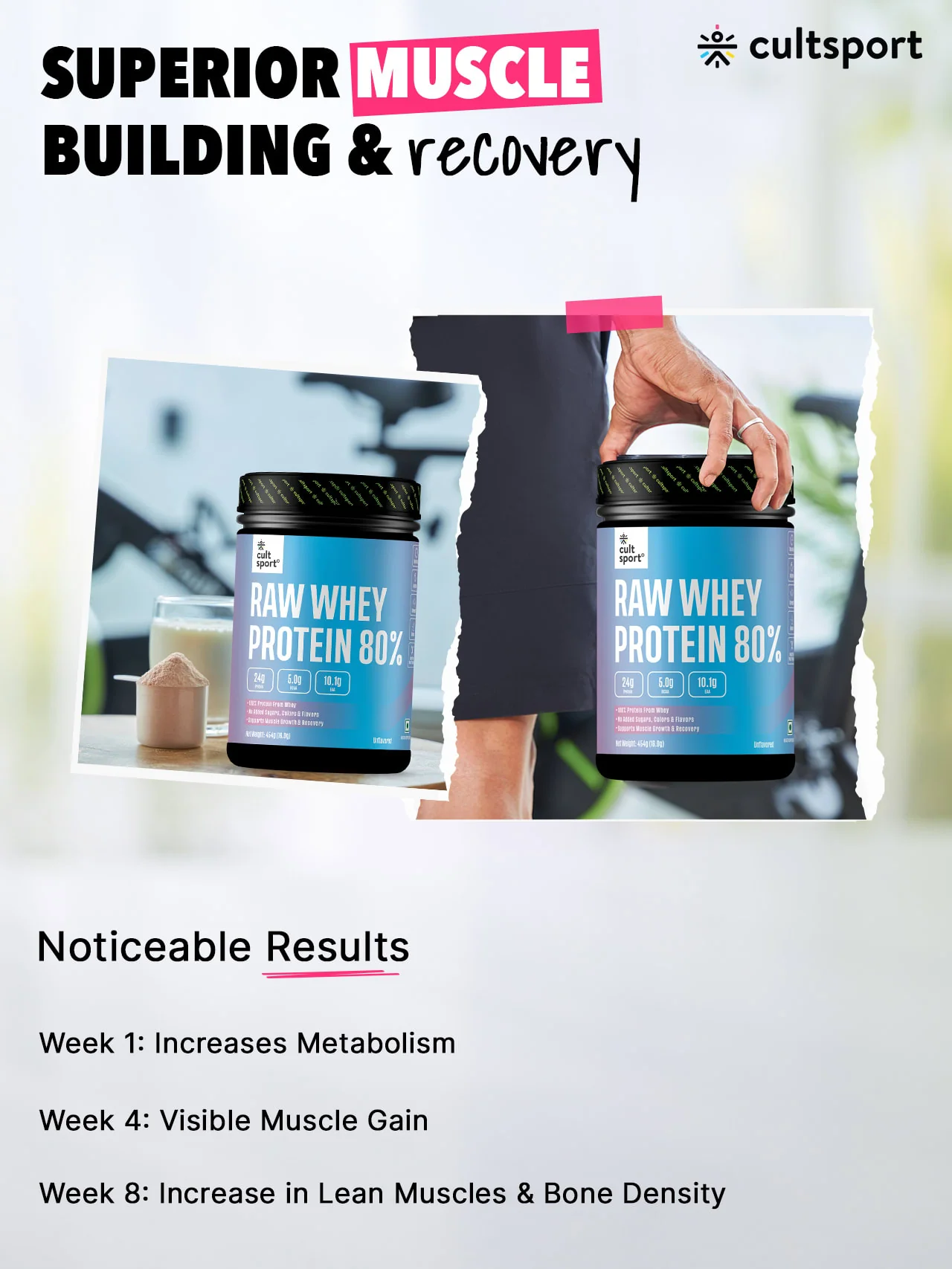 Raw Whey Protein 80% - 454 g | Protein Powder for Men & Women | Reforms Strength, Muscle Growth & Recovery | 24g Protein Per Serving | Unflavoured Concentrate - Image 10