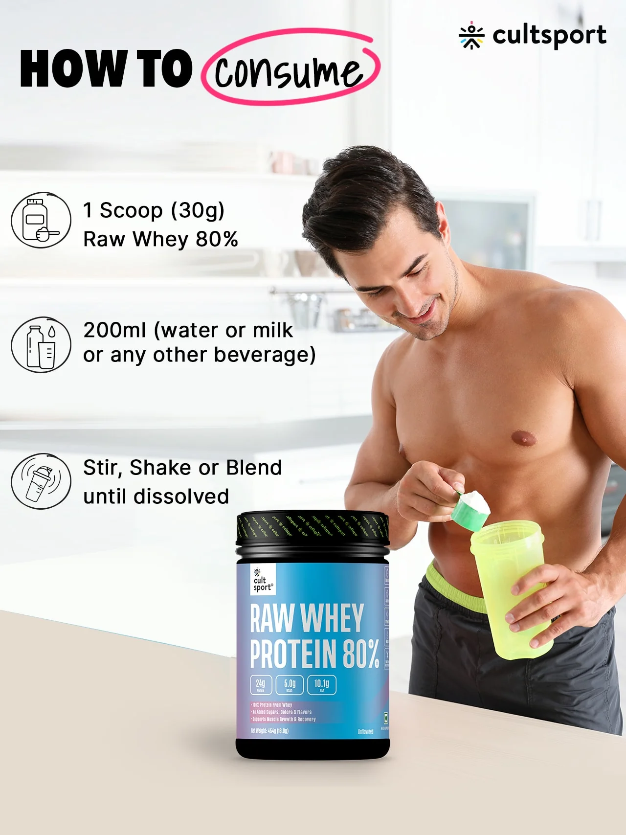 Raw Whey Protein 80% - 454 g | Protein Powder for Men & Women | Reforms Strength, Muscle Growth & Recovery | 24g Protein Per Serving | Unflavoured Concentrate - Image 7