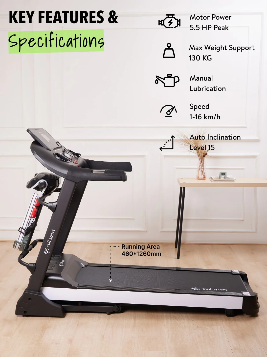 Smartrun Canoas 5.5 HP Peak Treadmill | 15-level Auto-Incline & Massager | Max Weight-130kg | Max Speed-16kmph (with 6 Months Extended Warranty) - Image 3