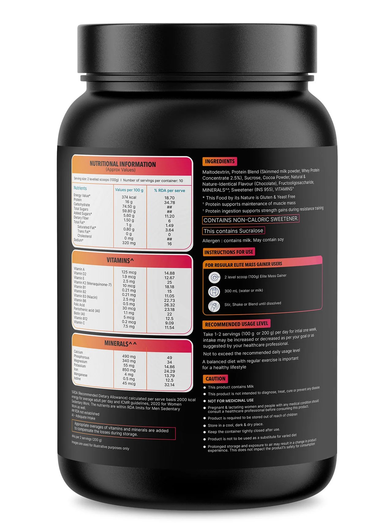 Cultsport Whey Mass Gainer | 20 Vital Vitamins & Minerals | Chocolate | Whey Protein Concentrate | Soy-Free | Gluten-Free | 0 Colesterol | Prebiotic Fiber - Image 2