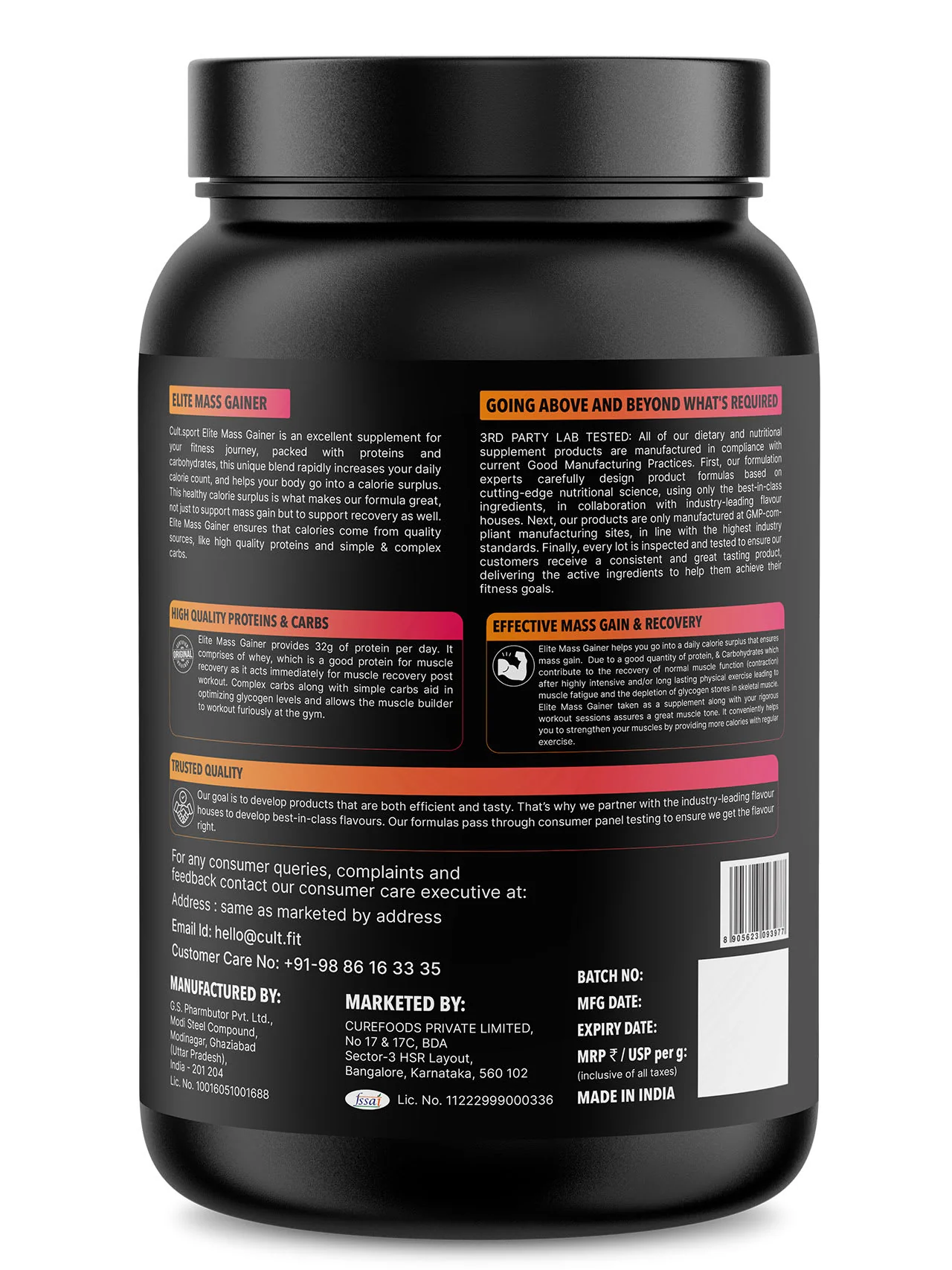 Cultsport Whey Mass Gainer | 20 Vital Vitamins & Minerals | Chocolate | Whey Protein Concentrate | Soy-Free | Gluten-Free | 0 Colesterol | Prebiotic Fiber - Image 3