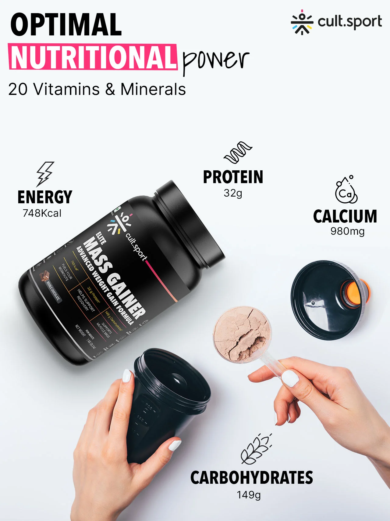 Cultsport Whey Mass Gainer | 20 Vital Vitamins & Minerals | Chocolate | Whey Protein Concentrate | Soy-Free | Gluten-Free | 0 Colesterol | Prebiotic Fiber - Image 4