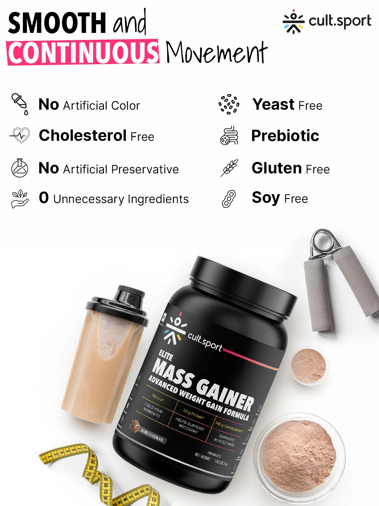 Cultsport Whey Mass Gainer | 20 Vital Vitamins & Minerals | Chocolate | Whey Protein Concentrate | Soy-Free | Gluten-Free | 0 Colesterol | Prebiotic Fiber - Image 8