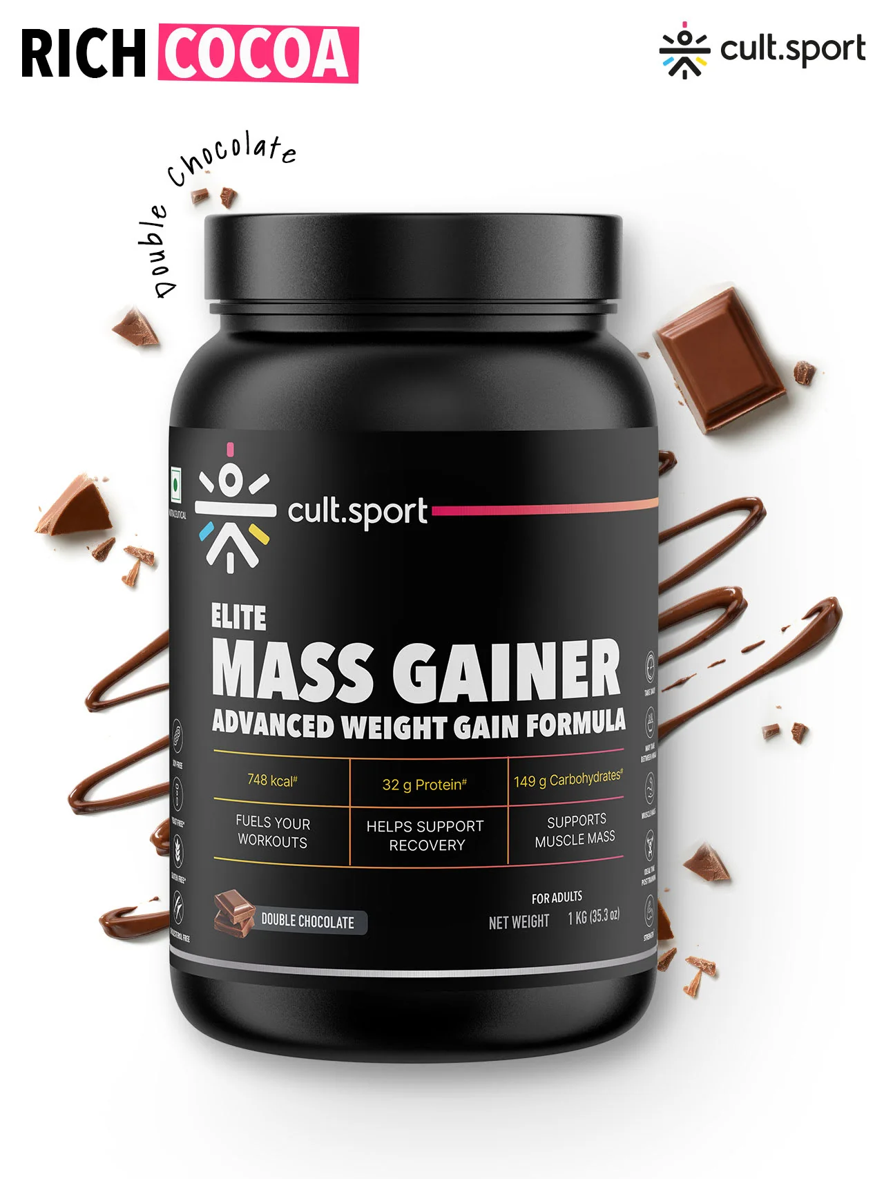 Cultsport Whey Mass Gainer | 20 Vital Vitamins & Minerals | Chocolate | Whey Protein Concentrate | Soy-Free | Gluten-Free | 0 Colesterol | Prebiotic Fiber - Image 9