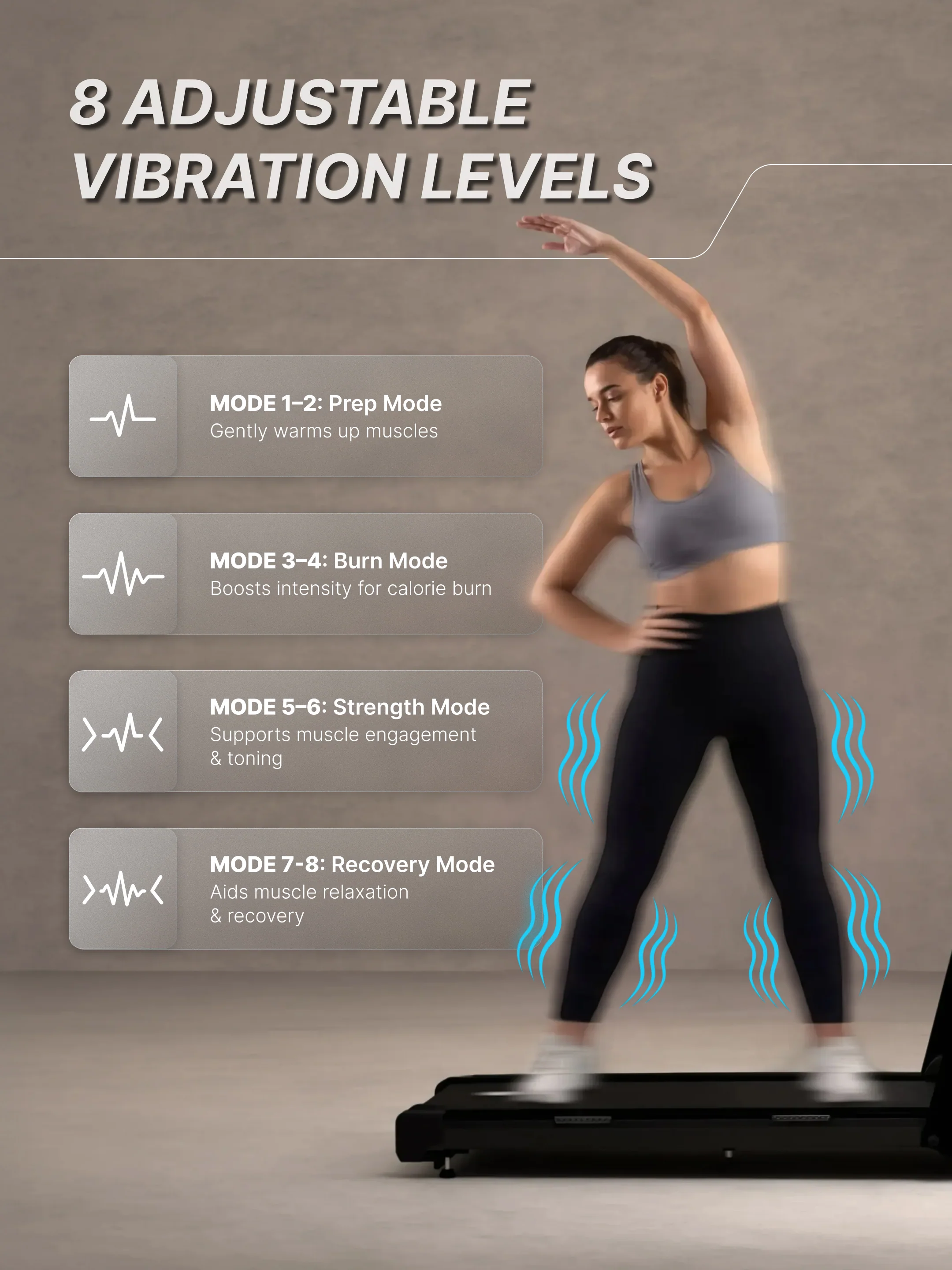 CultVibe 3-in-1 Walking Pad/Walk, Jog & Vibration | 4 HP BLDC Peak Motor | 150 Kg Max Load | 8 Vibration Modes | Remote Control & Tablet Holder | Treadmill for Home Use (with 6 months extended warranty) - Image 5