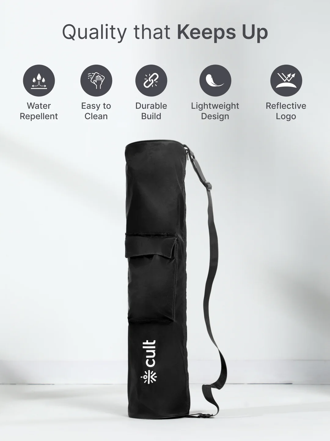 cult Yoga Mat Bag Black with Adjustable Shoulder Strap Fits Up to 6mm Mat - Image 3
