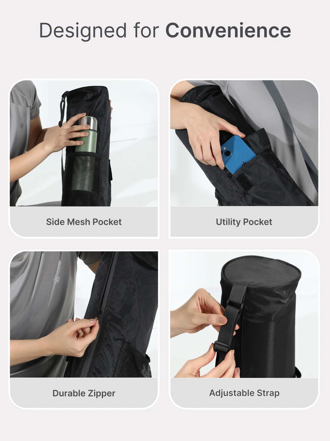 cult Yoga Mat Bag Black with Adjustable Shoulder Strap Fits Up to 6mm Mat - Image 4