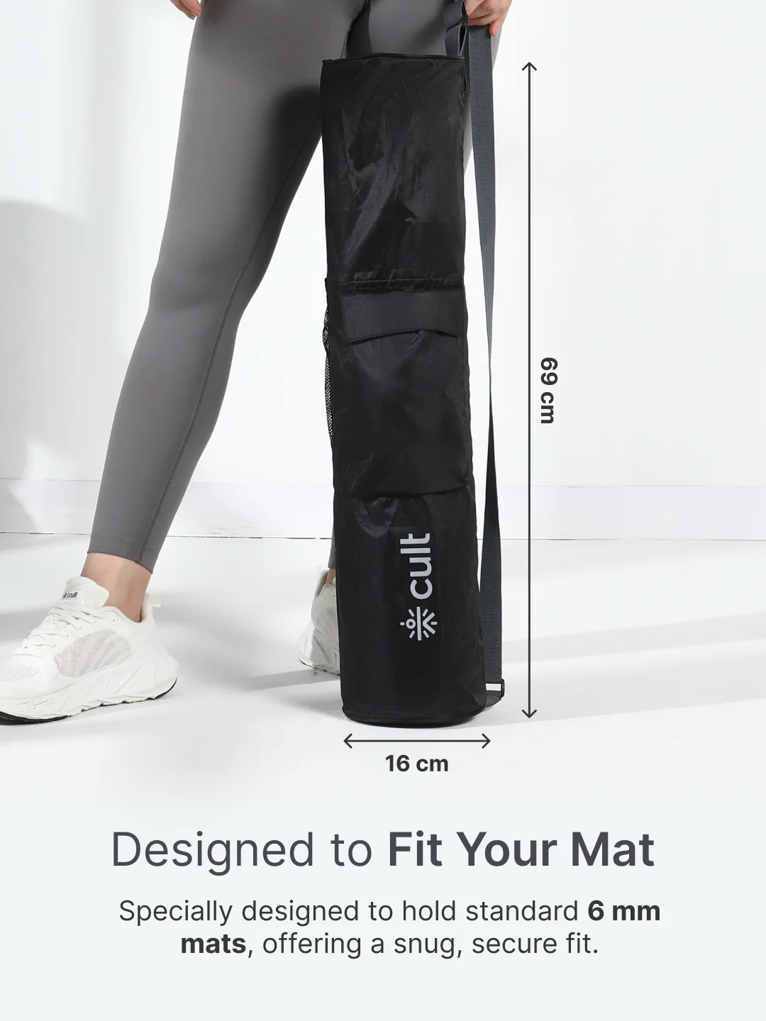 cult Yoga Mat Bag Black with Adjustable Shoulder Strap Fits Up to 6mm Mat - Image 6