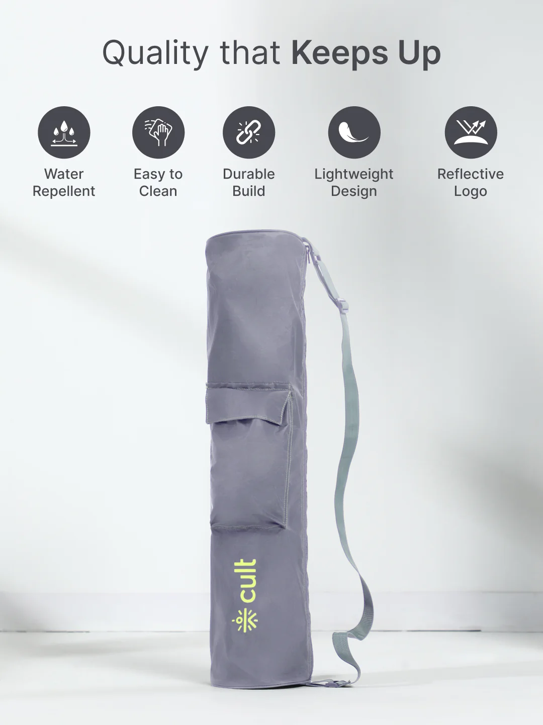 cult Yoga Mat Bag Grey with Adjustable Shoulder Strap Fits Up to 6mm Mat - Image 3