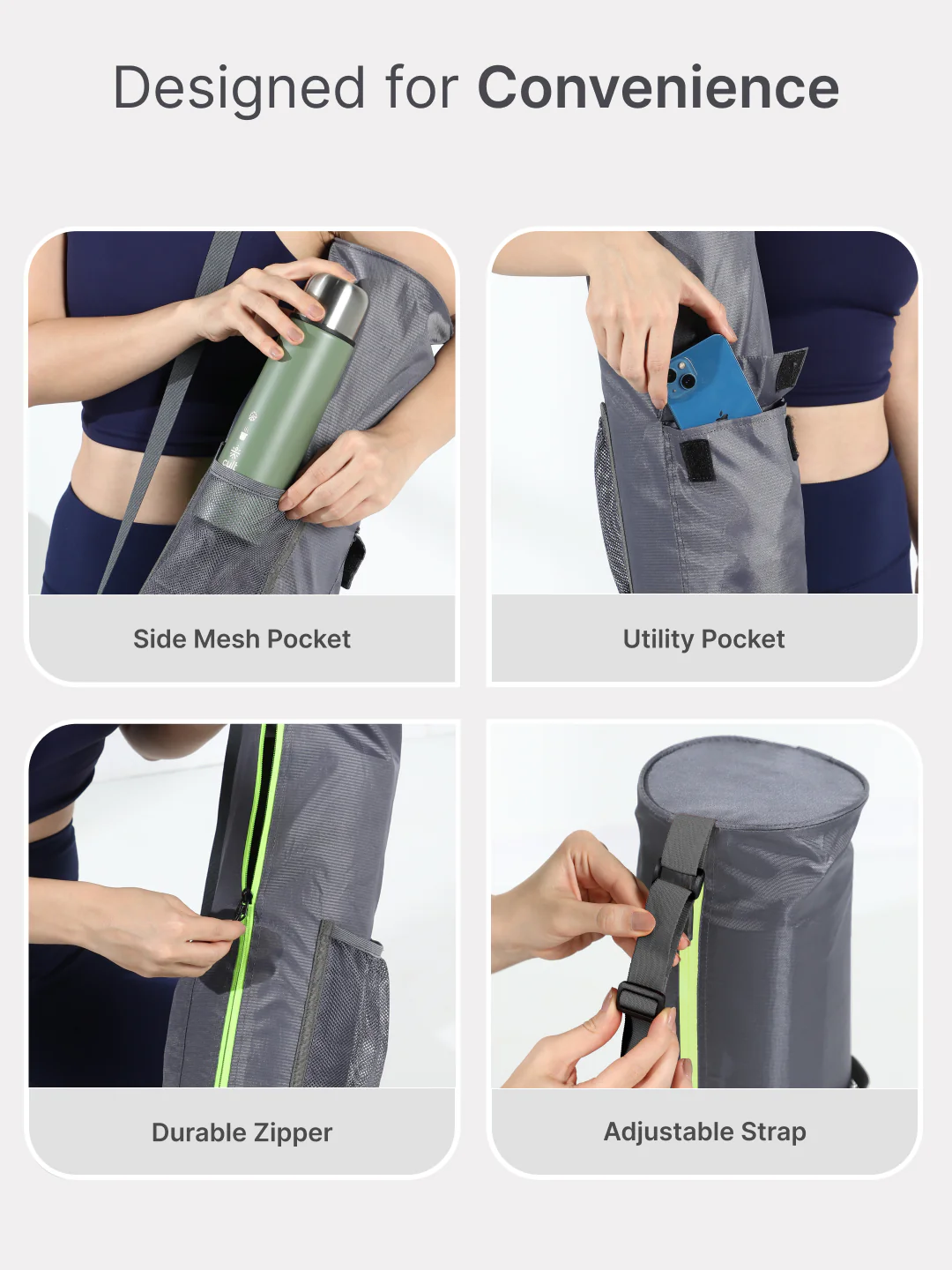 cult Yoga Mat Bag Grey with Adjustable Shoulder Strap Fits Up to 6mm Mat - Image 4