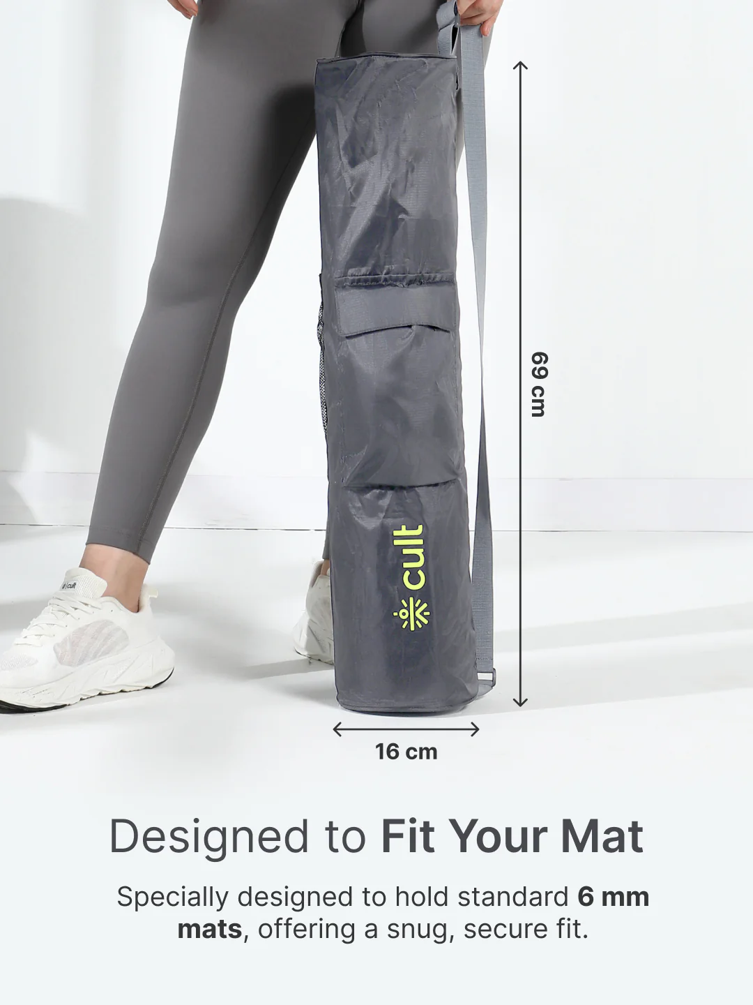 cult Yoga Mat Bag Grey with Adjustable Shoulder Strap Fits Up to 6mm Mat - Image 6
