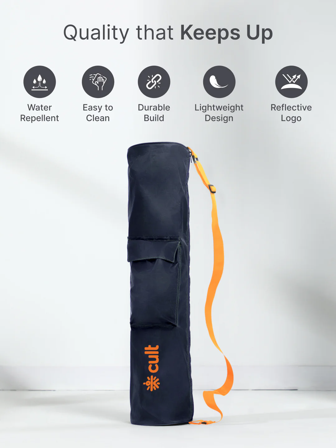 cult Yoga Mat Bag Navy with Adjustable Shoulder Strap Fits Up to 6mm Mat - Image 3