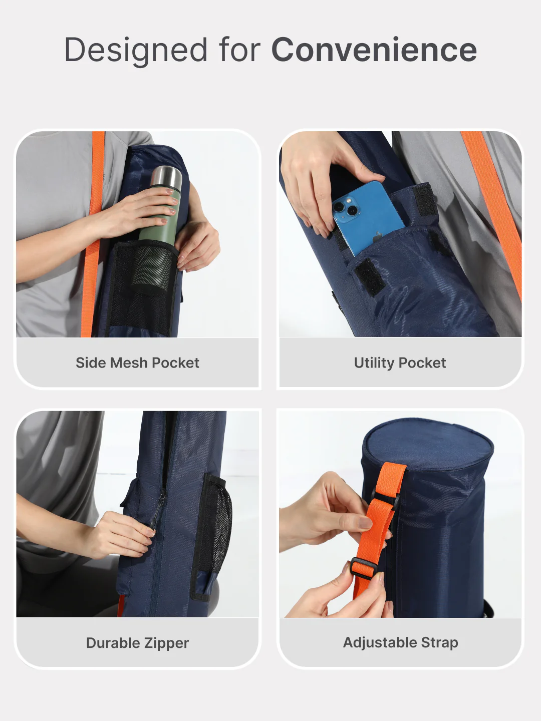 cult Yoga Mat Bag Navy with Adjustable Shoulder Strap Fits Up to 6mm Mat - Image 4
