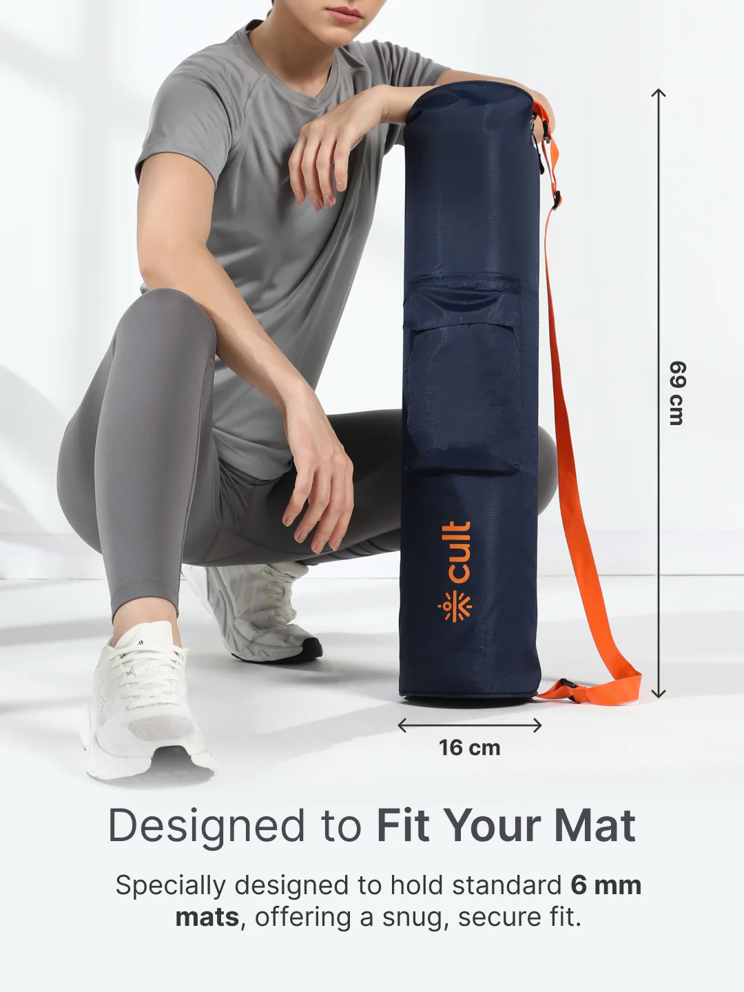 cult Yoga Mat Bag Navy with Adjustable Shoulder Strap Fits Up to 6mm Mat - Image 6