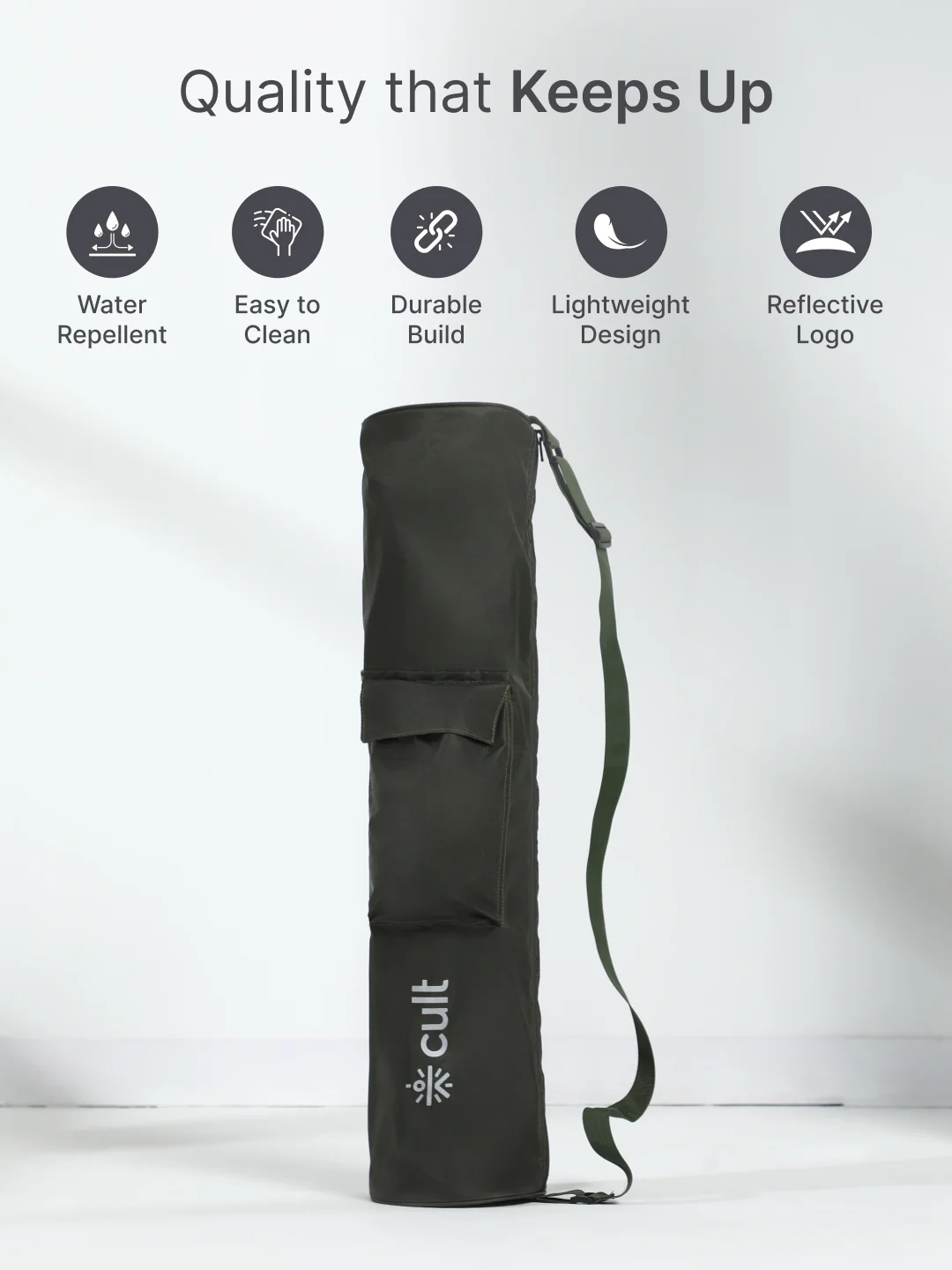 cult Yoga Mat Bag Olive with Adjustable Shoulder Strap Fits Up to 6mm Mat - Image 3
