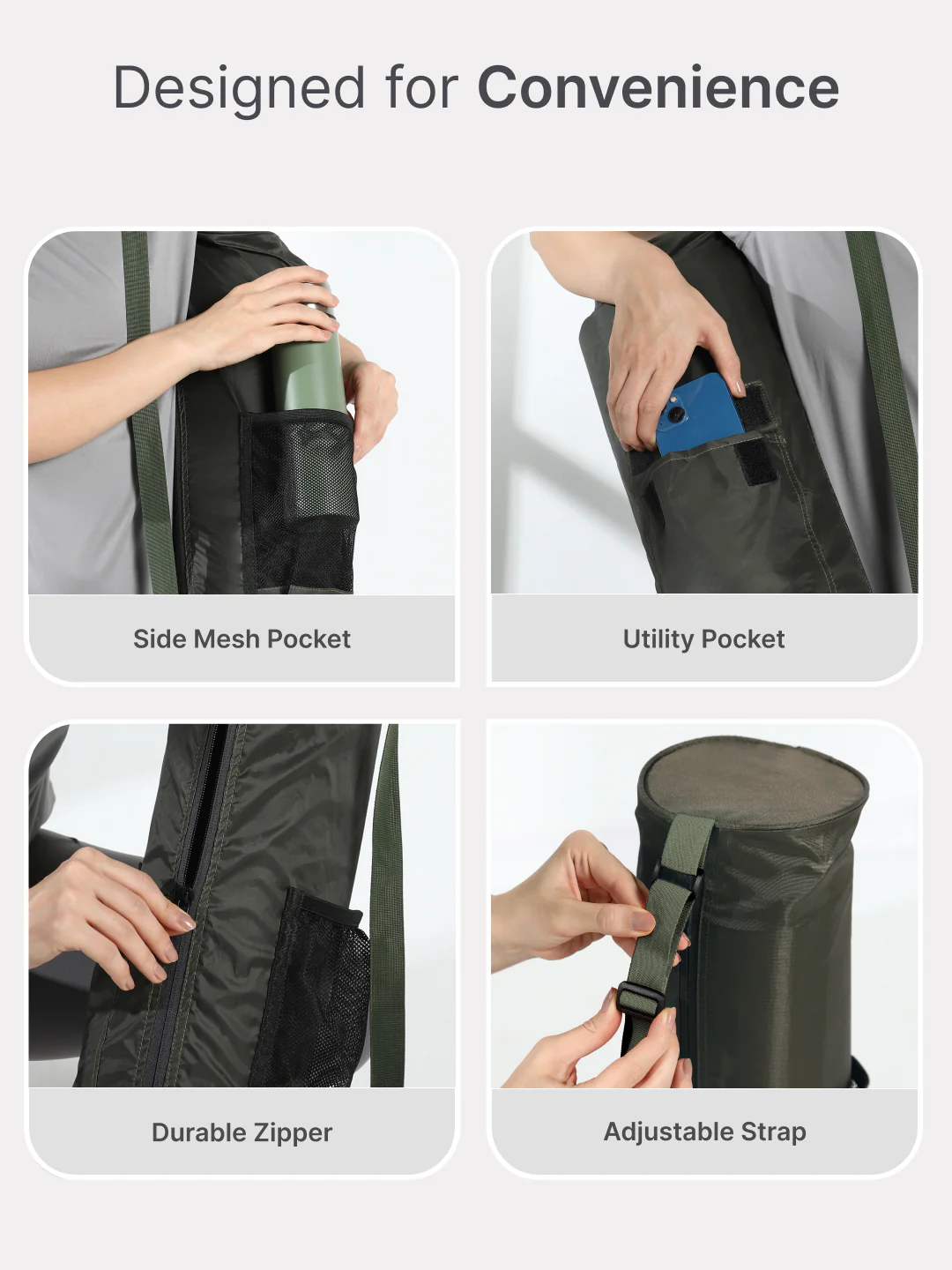 cult Yoga Mat Bag Olive with Adjustable Shoulder Strap Fits Up to 6mm Mat - Image 4