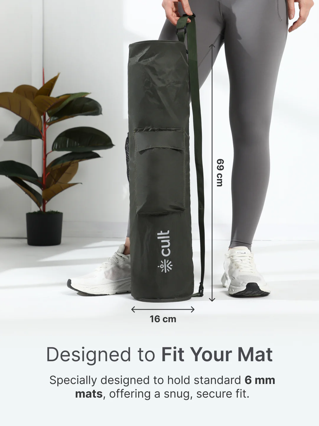 cult Yoga Mat Bag Olive with Adjustable Shoulder Strap Fits Up to 6mm Mat - Image 6