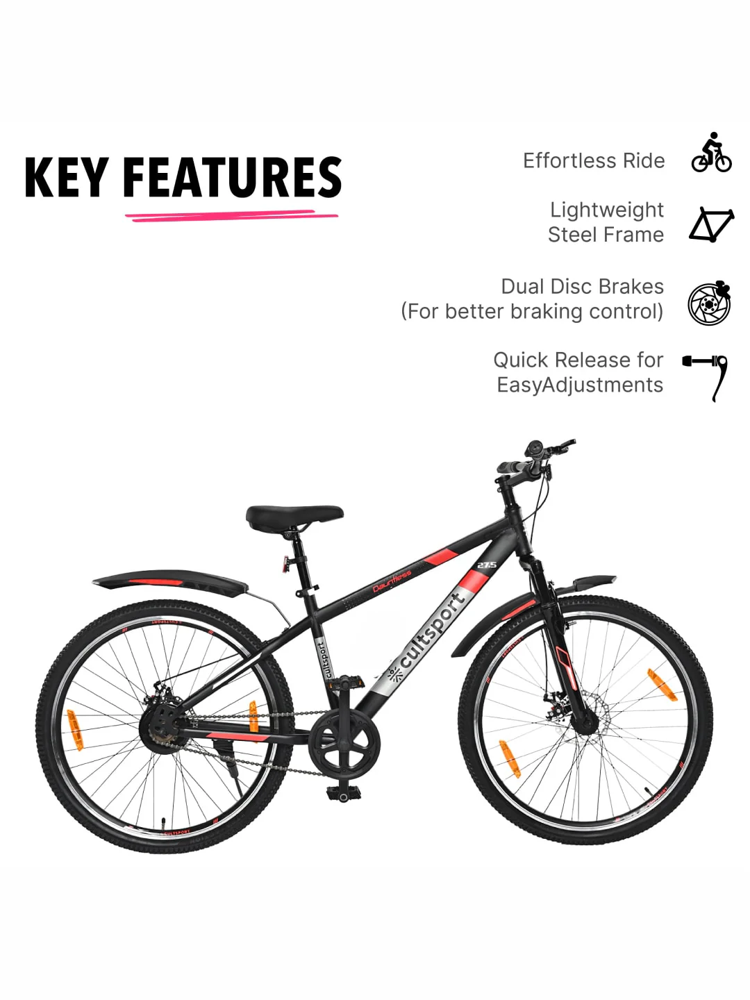 Dauntless27.5Black Steel Single Speed 27.5 inch Mountain Cycle, Front Suspension, Double Wall Rim Free Trainer Sessions, Cycling Event - Image 2