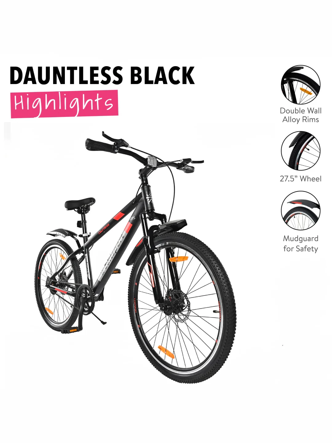 Dauntless27.5Black Steel Single Speed 27.5 inch Mountain Cycle, Front Suspension, Double Wall Rim Free Trainer Sessions, Cycling Event - Image 3