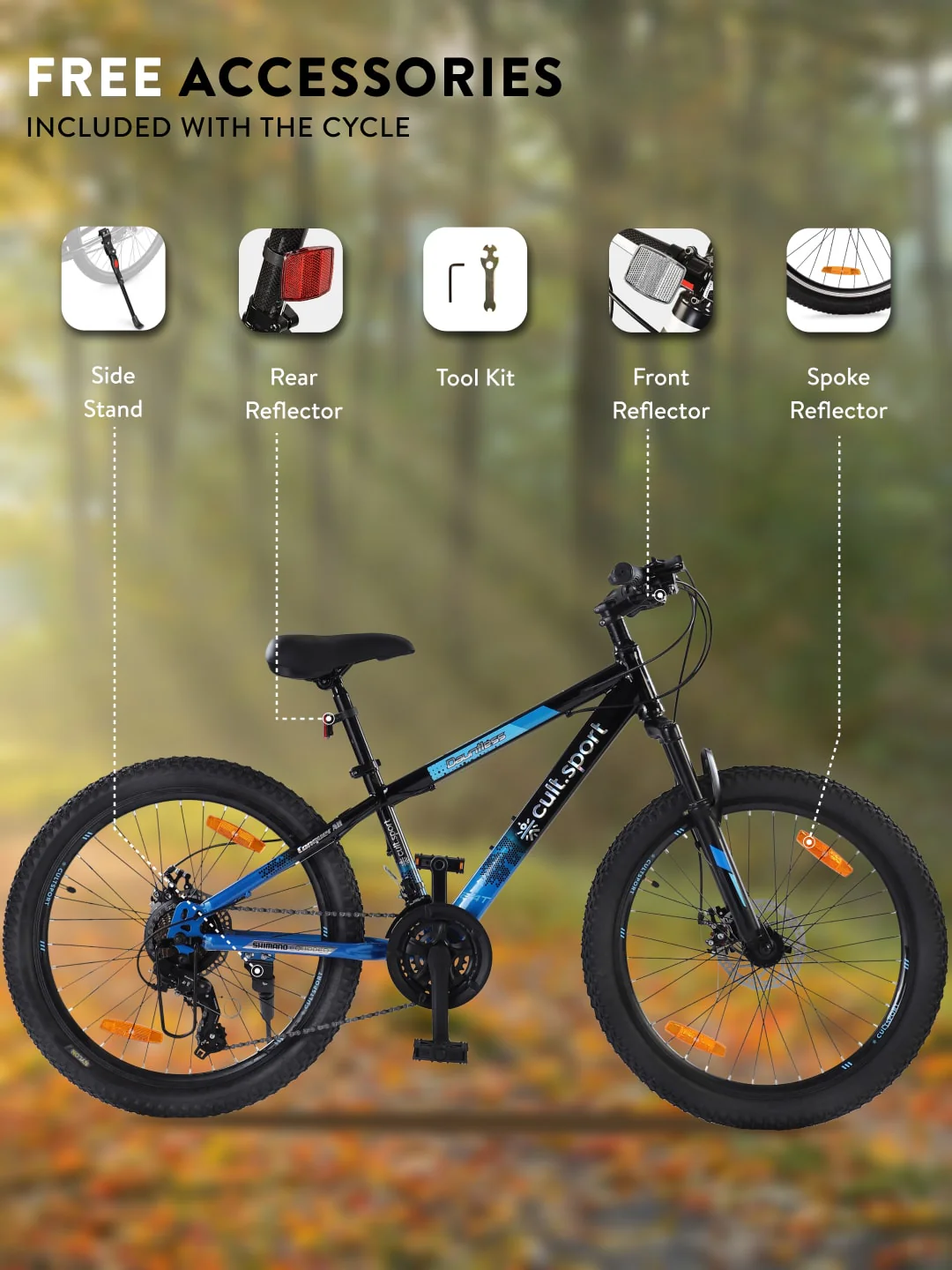Dauntless 24T Steel Mountain Bike – 21 Speed Shimano Gear, Dual Disc Brake, Front Suspension (Black/Blue) - Image 10