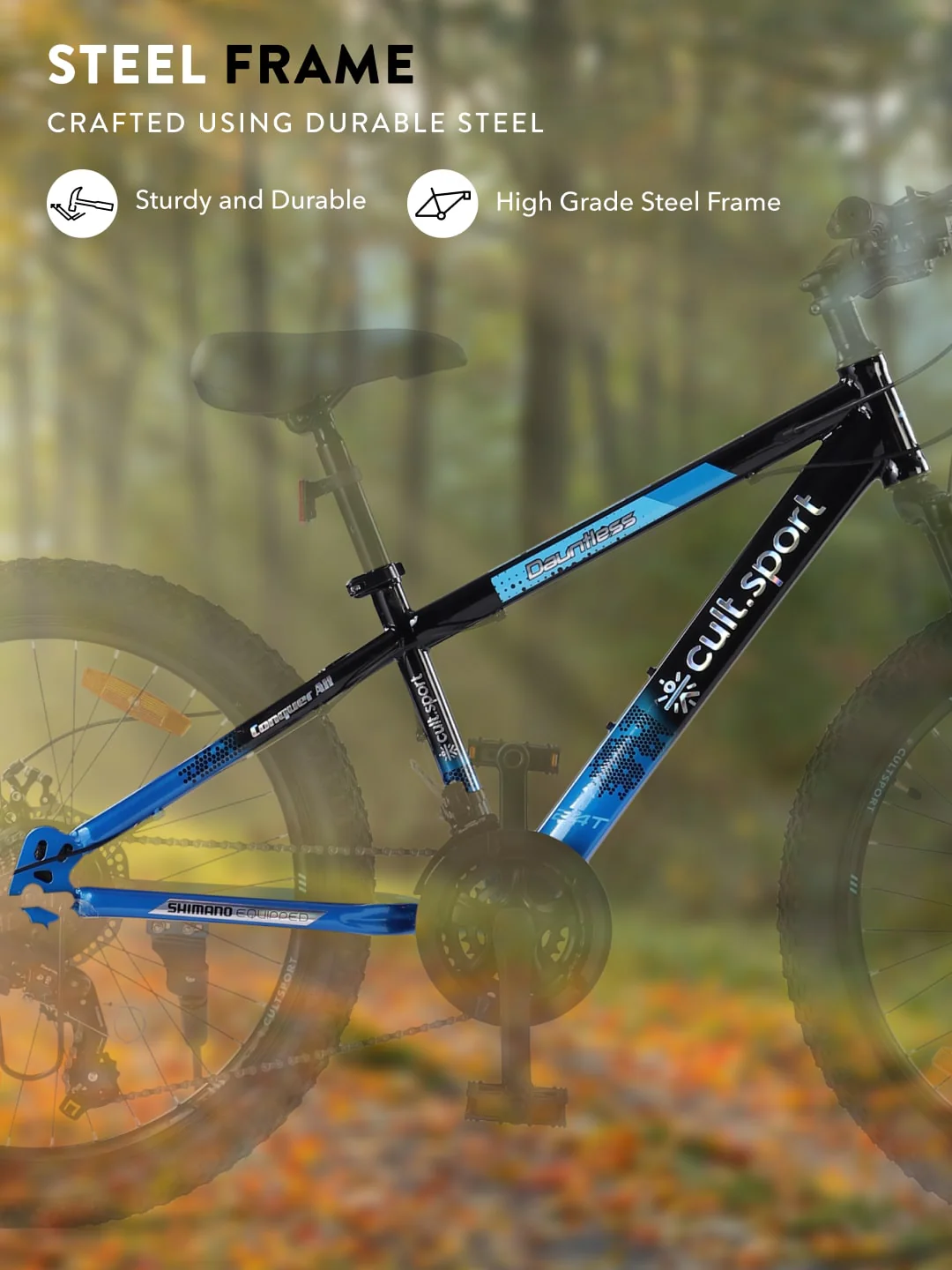 Dauntless 24T Steel Mountain Bike – 21 Speed Shimano Gear, Dual Disc Brake, Front Suspension (Black/Blue) - Image 3