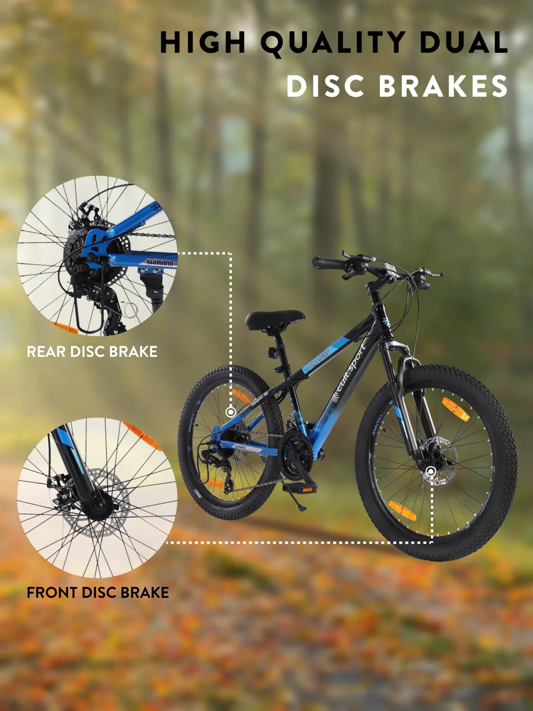 Dauntless 24T Steel Mountain Bike – 21 Speed Shimano Gear, Dual Disc Brake, Front Suspension (Black/Blue) - Image 6