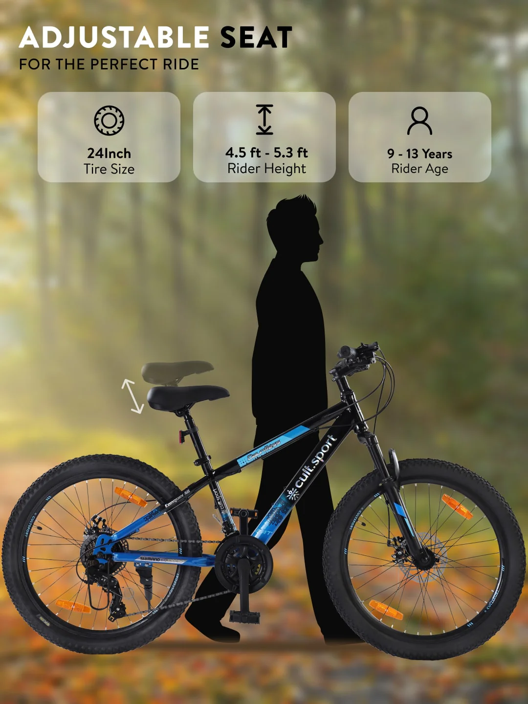Dauntless 24T Steel Mountain Bike – 21 Speed Shimano Gear, Dual Disc Brake, Front Suspension (Black/Blue) - Image 9