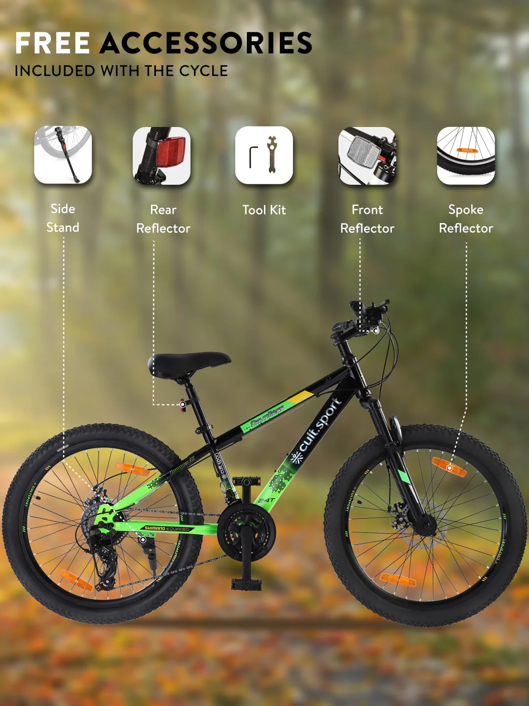 DAUNTLESS21S24TBLACKGREEN Steel 21 Speed Shimano Gear 24 inch Mountain Cycle, Dual Disc Brake, Front Suspension, Double Wall Rim - Image 10
