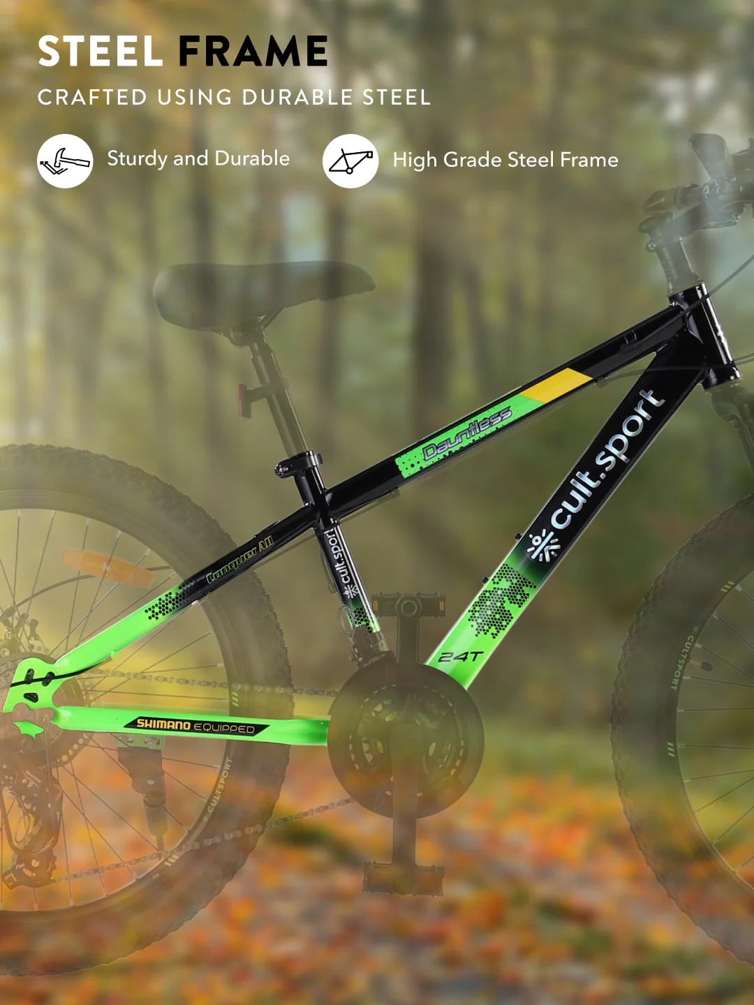 DAUNTLESS21S24TBLACKGREEN Steel 21 Speed Shimano Gear 24 inch Mountain Cycle, Dual Disc Brake, Front Suspension, Double Wall Rim - Image 3