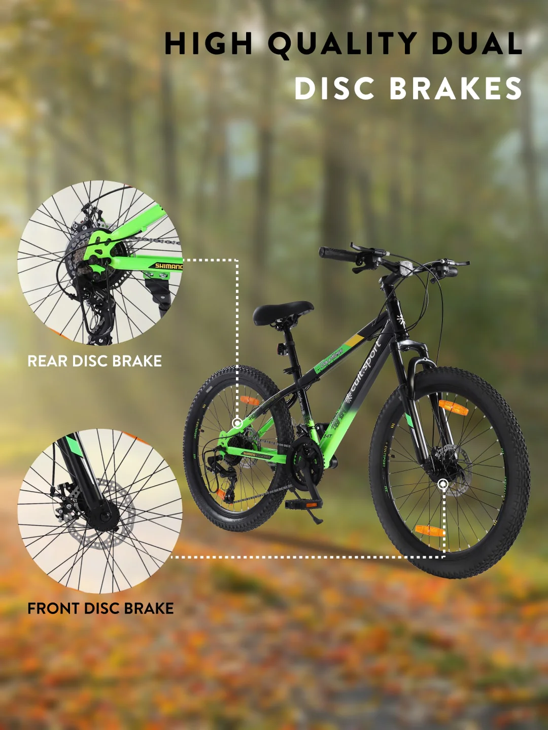 DAUNTLESS21S24TBLACKGREEN Steel 21 Speed Shimano Gear 24 inch Mountain Cycle, Dual Disc Brake, Front Suspension, Double Wall Rim - Image 6