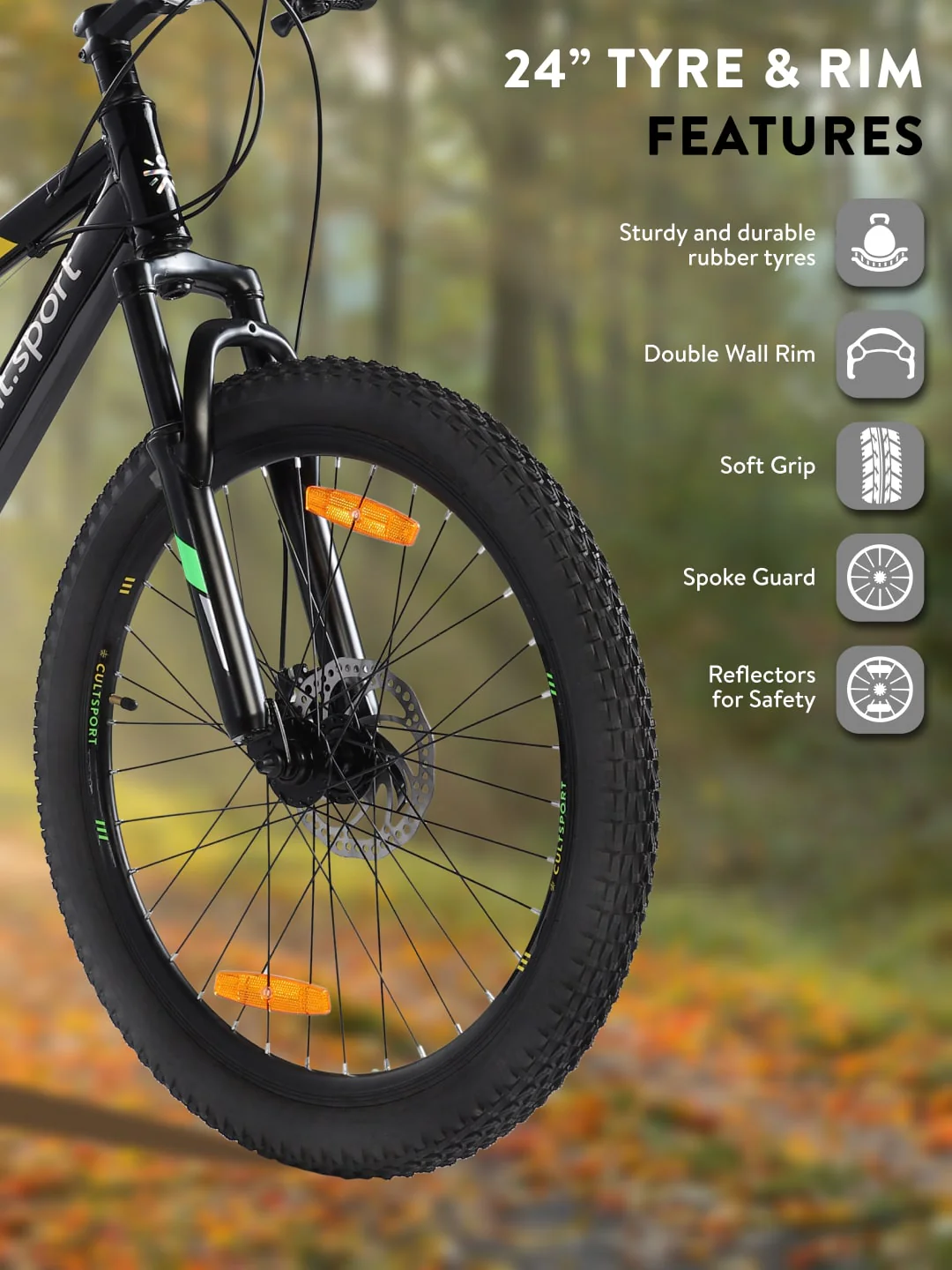 DAUNTLESS21S24TBLACKGREEN Steel 21 Speed Shimano Gear 24 inch Mountain Cycle, Dual Disc Brake, Front Suspension, Double Wall Rim - Image 8