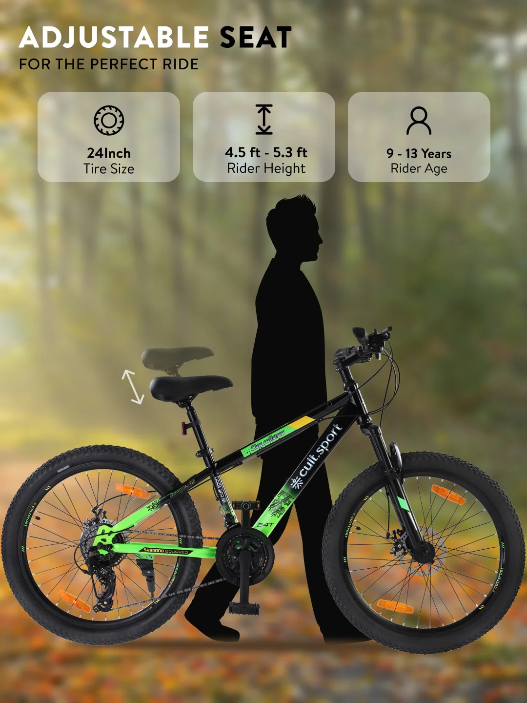 DAUNTLESS21S24TBLACKGREEN Steel 21 Speed Shimano Gear 24 inch Mountain Cycle, Dual Disc Brake, Front Suspension, Double Wall Rim - Image 9