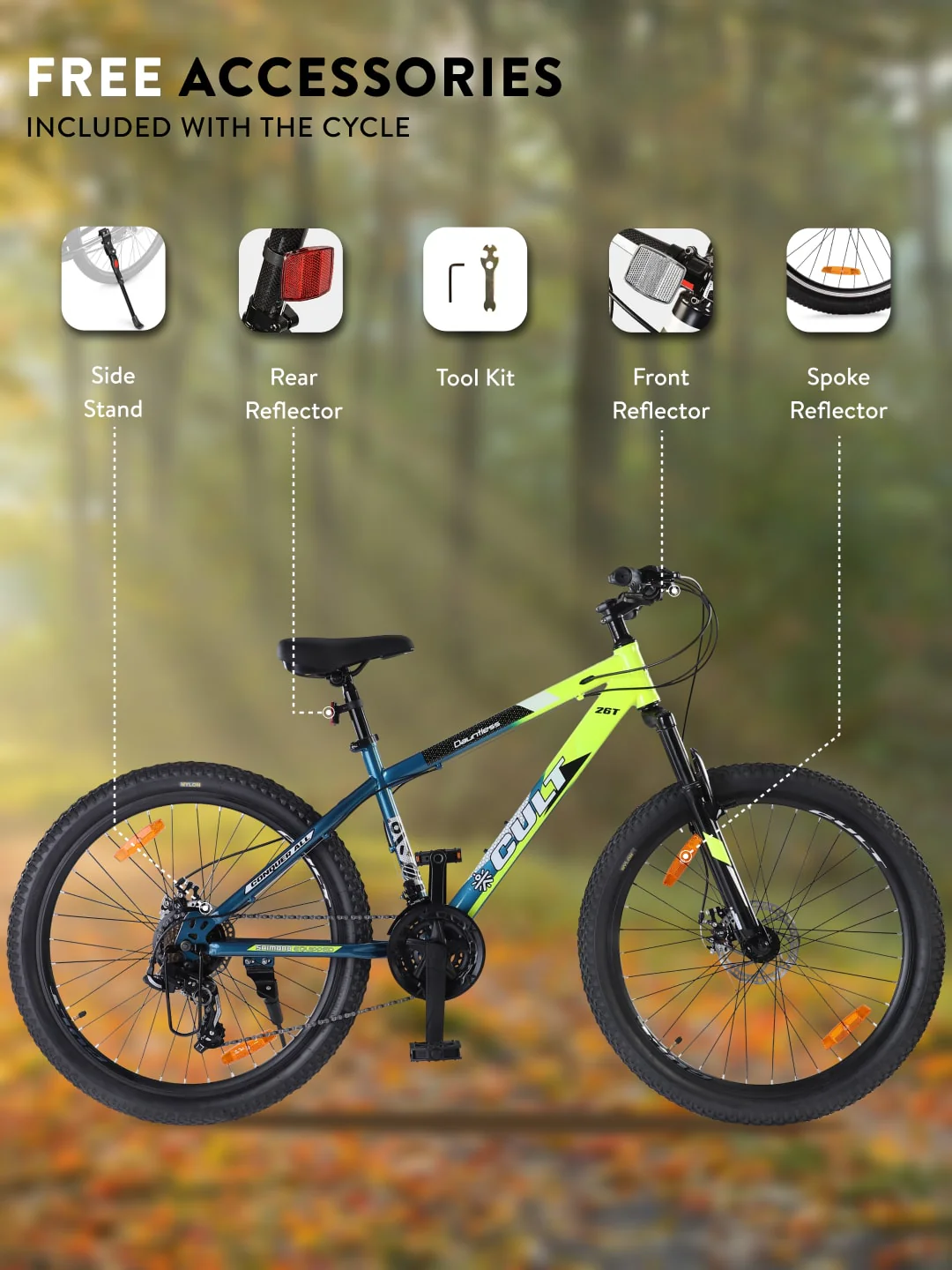 DAUNTLESS21S26TGREENBLUE Steel 21 Speed Shimano Gear 26 inch Mountain Cycle, Dual Disc Brake, Front Suspension, Double Wall Rim - Image 10