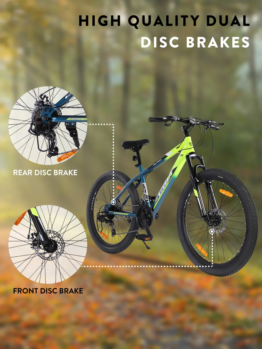 DAUNTLESS21S26TGREENBLUE Steel 21 Speed Shimano Gear 26 inch Mountain Cycle, Dual Disc Brake, Front Suspension, Double Wall Rim - Image 6