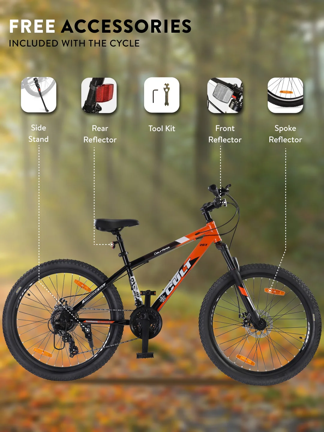DAUNTLESS21S26TORANGEBLACK Steel 21 Speed Shimano Gear 26 inch Mountain Cycle, Dual Disc Brake, Front Suspension, Double Wall Rim - Image 10