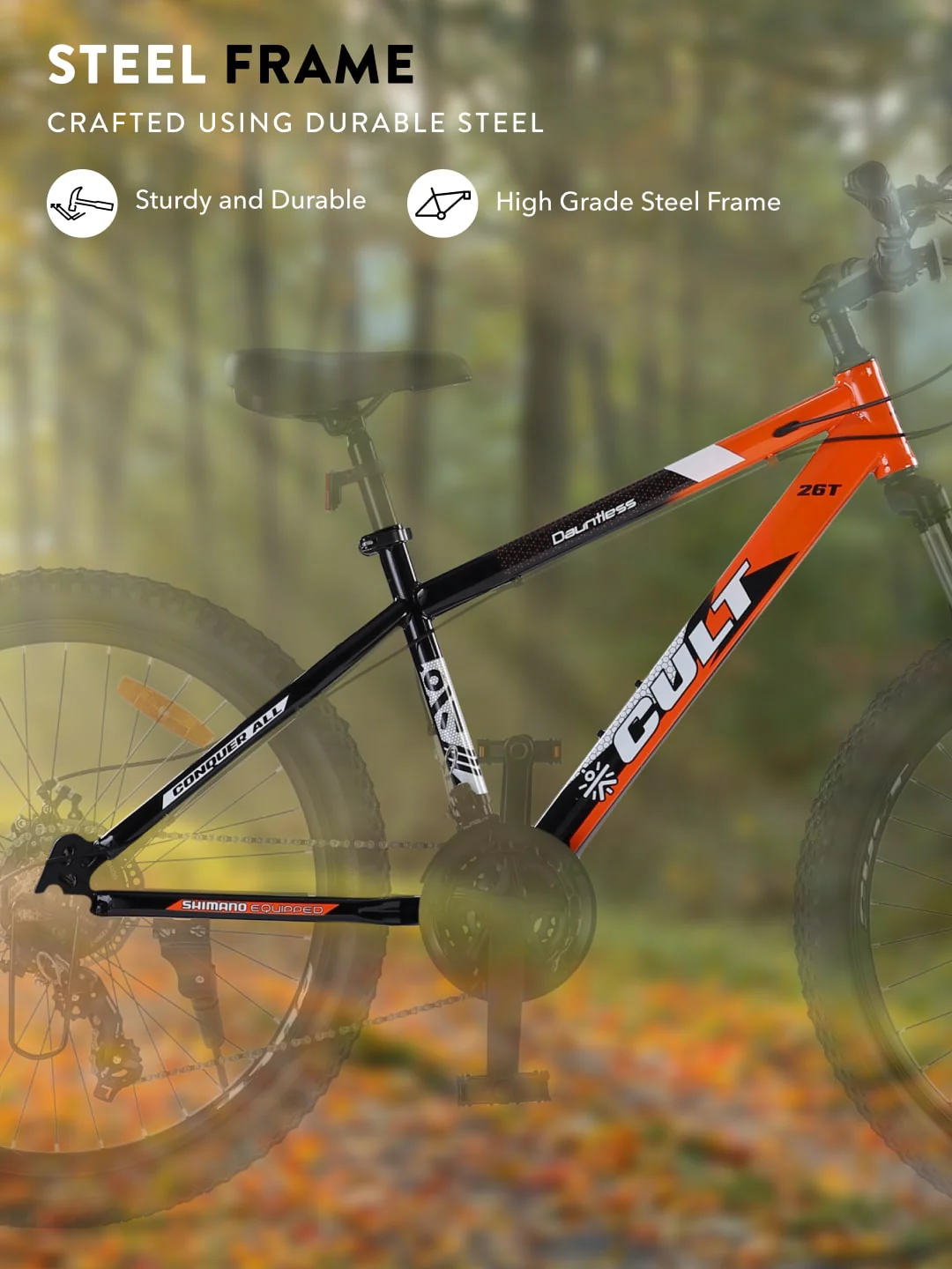 DAUNTLESS21S26TORANGEBLACK Steel 21 Speed Shimano Gear 26 inch Mountain Cycle, Dual Disc Brake, Front Suspension, Double Wall Rim - Image 3