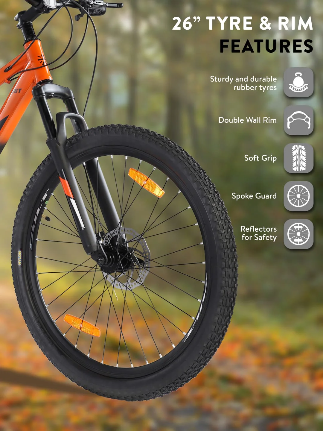 DAUNTLESS21S26TORANGEBLACK Steel 21 Speed Shimano Gear 26 inch Mountain Cycle, Dual Disc Brake, Front Suspension, Double Wall Rim - Image 8