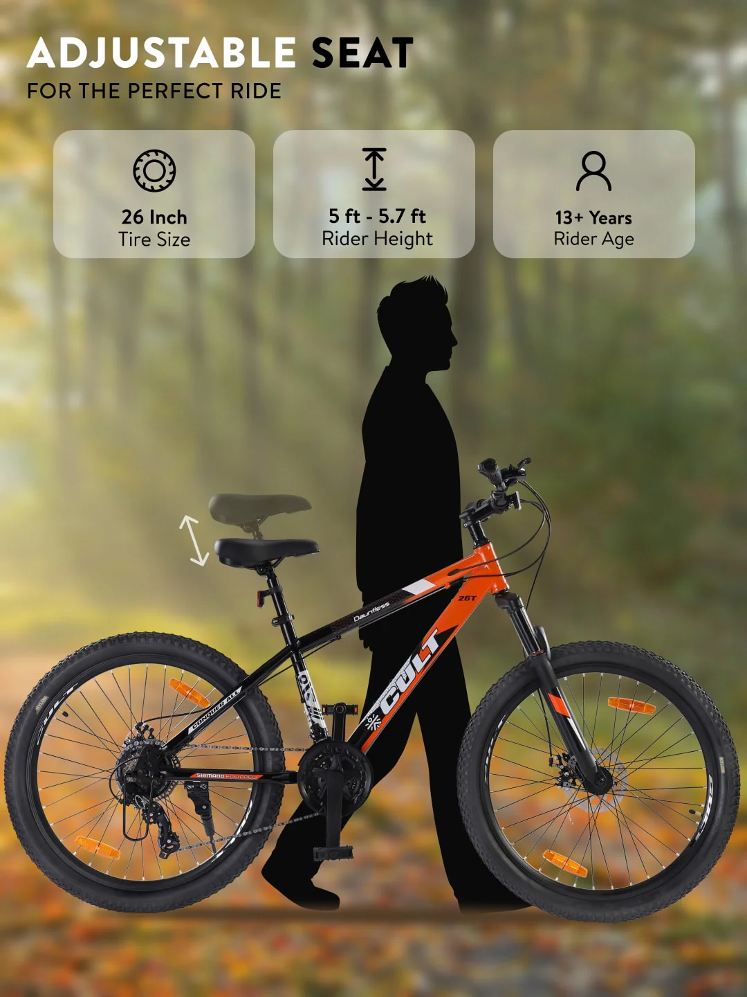 DAUNTLESS21S26TORANGEBLACK Steel 21 Speed Shimano Gear 26 inch Mountain Cycle, Dual Disc Brake, Front Suspension, Double Wall Rim - Image 9