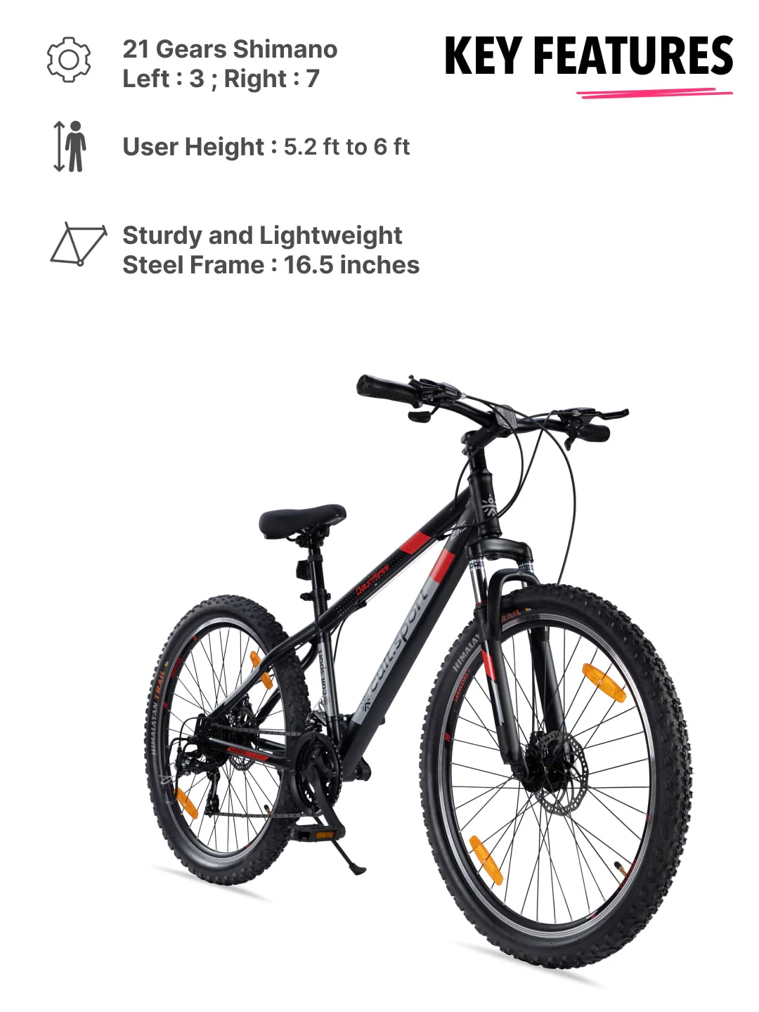 DAUNTLESS21S27.5TBLACK Steel 21 Speed Shimano Gear 27.5 inch Mountain Cycle, Dual Disc Brake, Front Suspension and Double Wall Rim - Image 2