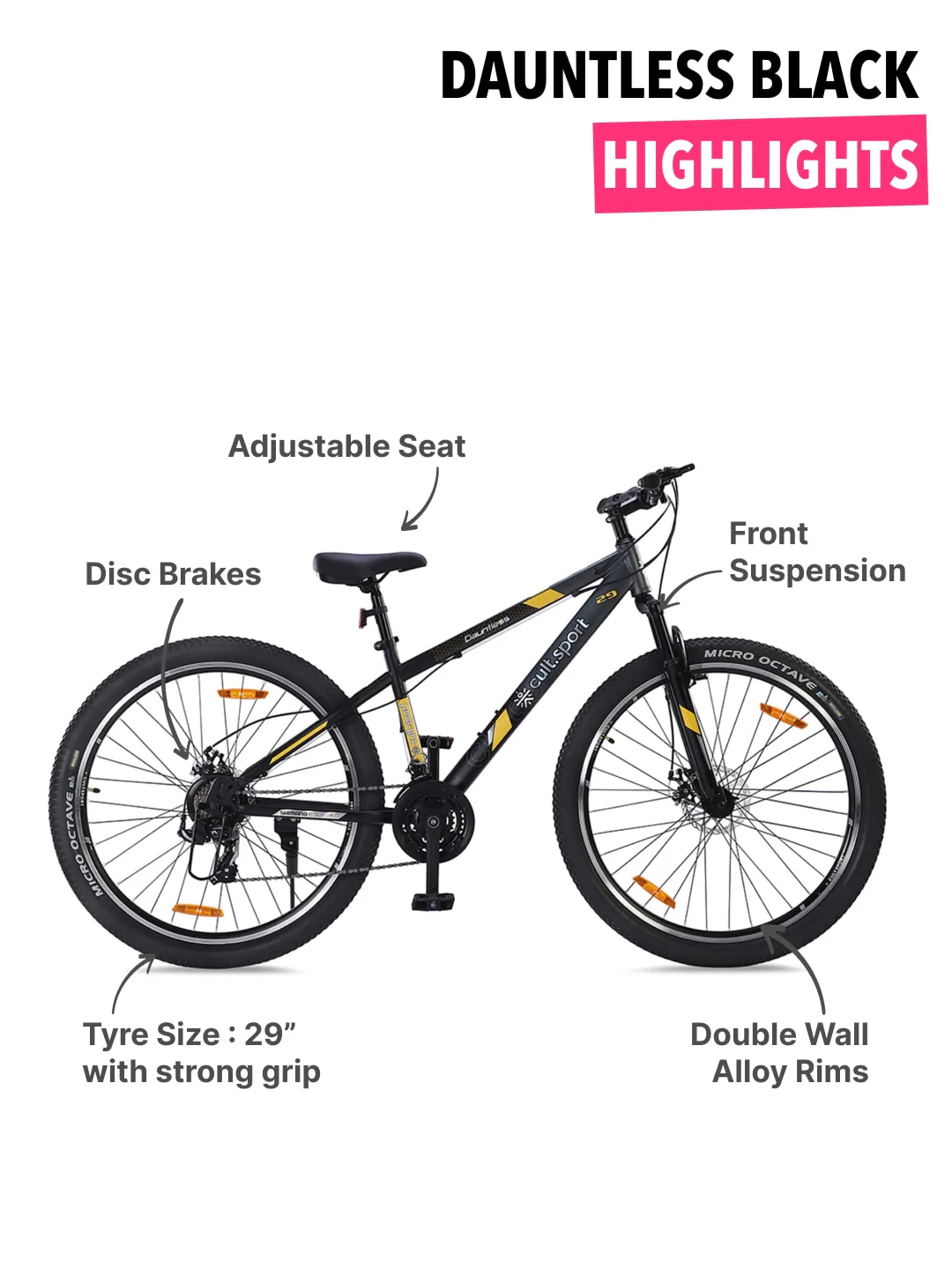 DAUNTLESS21S29TGREYBLACKSteel 21 Speed Shimano Gear 29 inch Mountain Cycle, Dual Disc Brake, Front Suspension and Double Wall Rim - Image 3