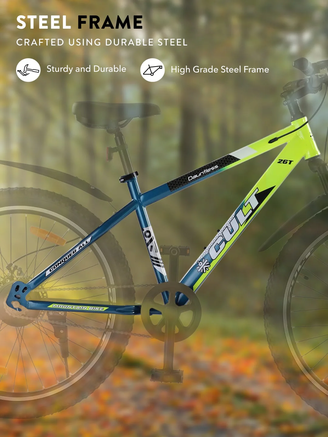 DAUNTLESS26TGREENBLUE Steel Single Speed 26 inch Mountain Cycle, Dual Disc Brake, Front Suspension, Double Wall Rim - Image 3