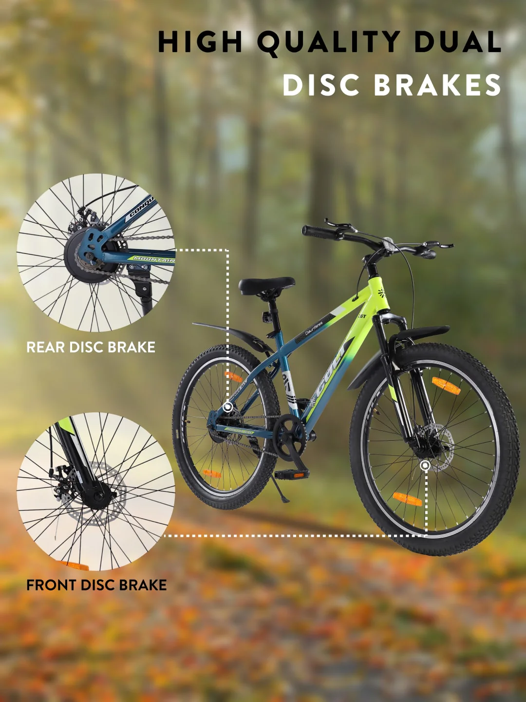 DAUNTLESS26TGREENBLUE Steel Single Speed 26 inch Mountain Cycle, Dual Disc Brake, Front Suspension, Double Wall Rim - Image 4