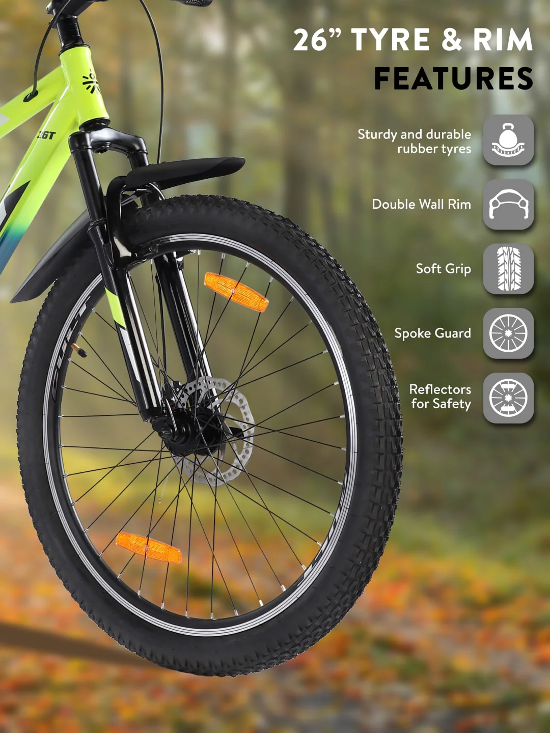 DAUNTLESS26TGREENBLUE Steel Single Speed 26 inch Mountain Cycle, Dual Disc Brake, Front Suspension, Double Wall Rim - Image 6