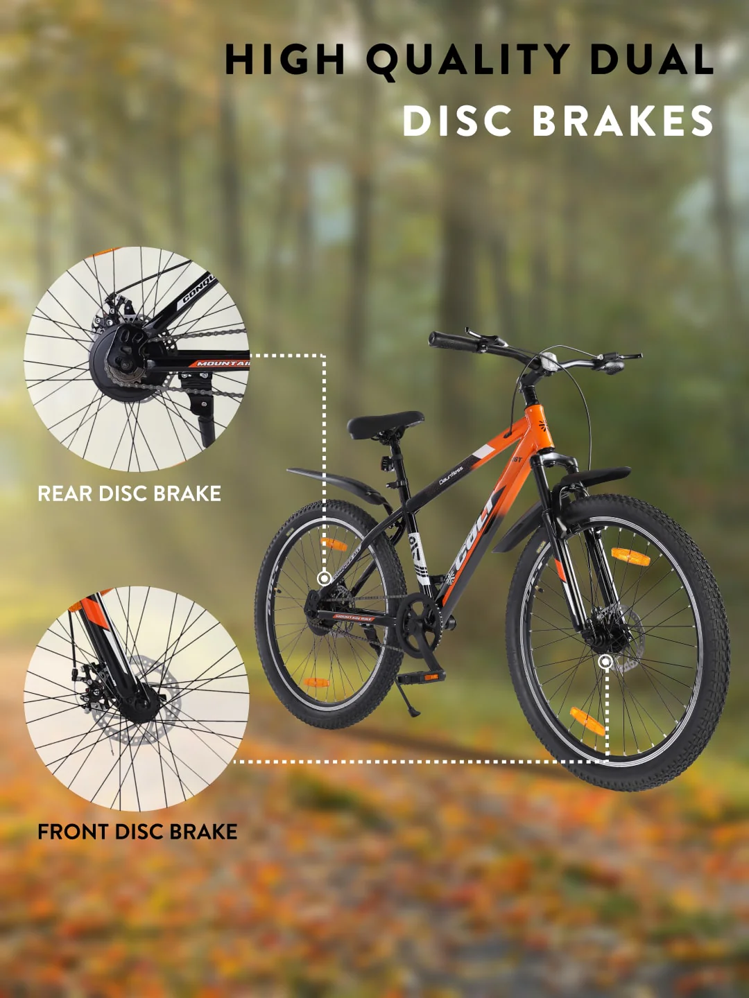 DAUNTLESS26TORANGEBLACK Steel Single Speed 26 inch Mountain Cycle, Dual Disc Brake, Front Suspension, Double Wall Rim - Image 4