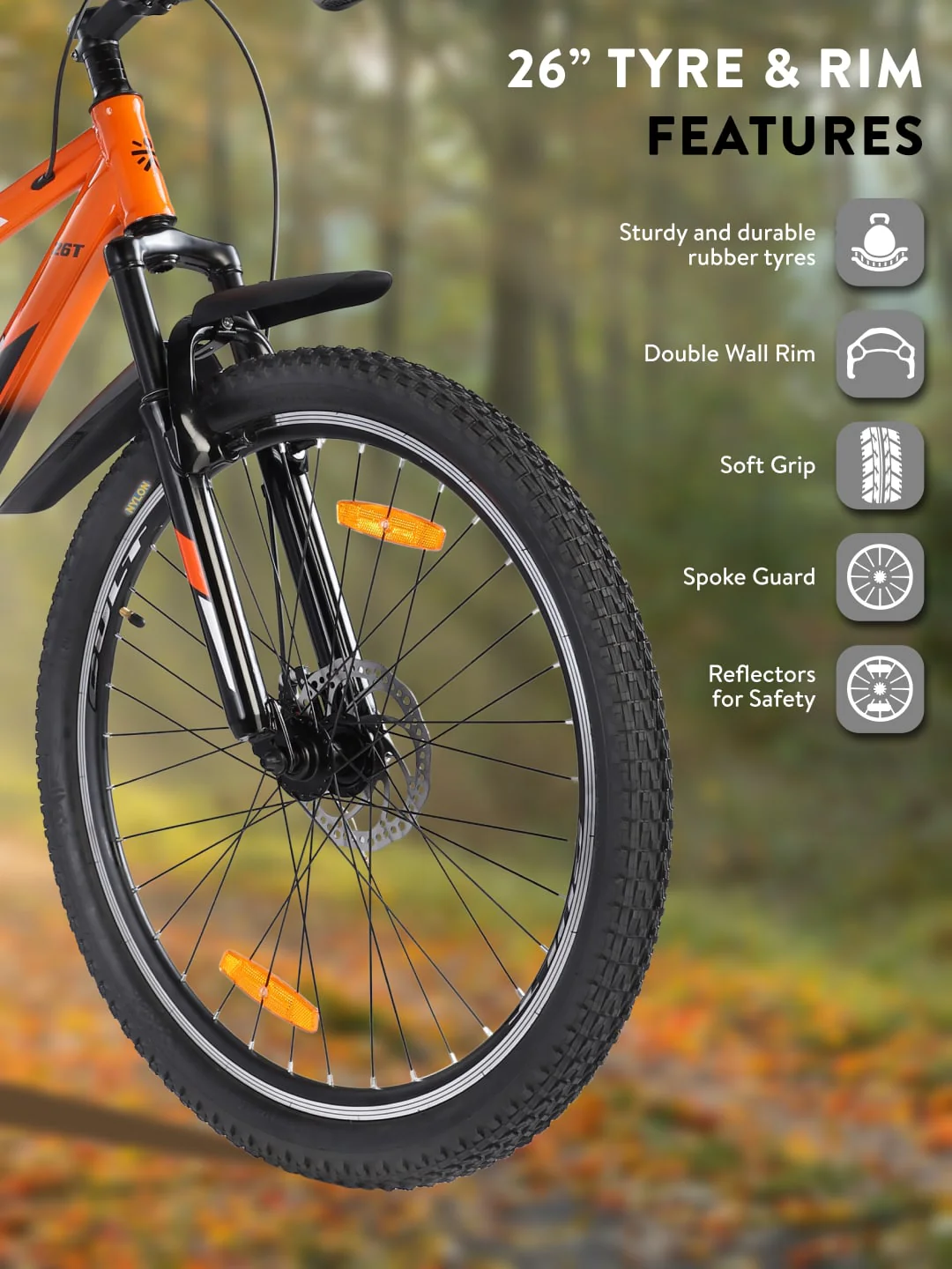 DAUNTLESS26TORANGEBLACK Steel Single Speed 26 inch Mountain Cycle, Dual Disc Brake, Front Suspension, Double Wall Rim - Image 6