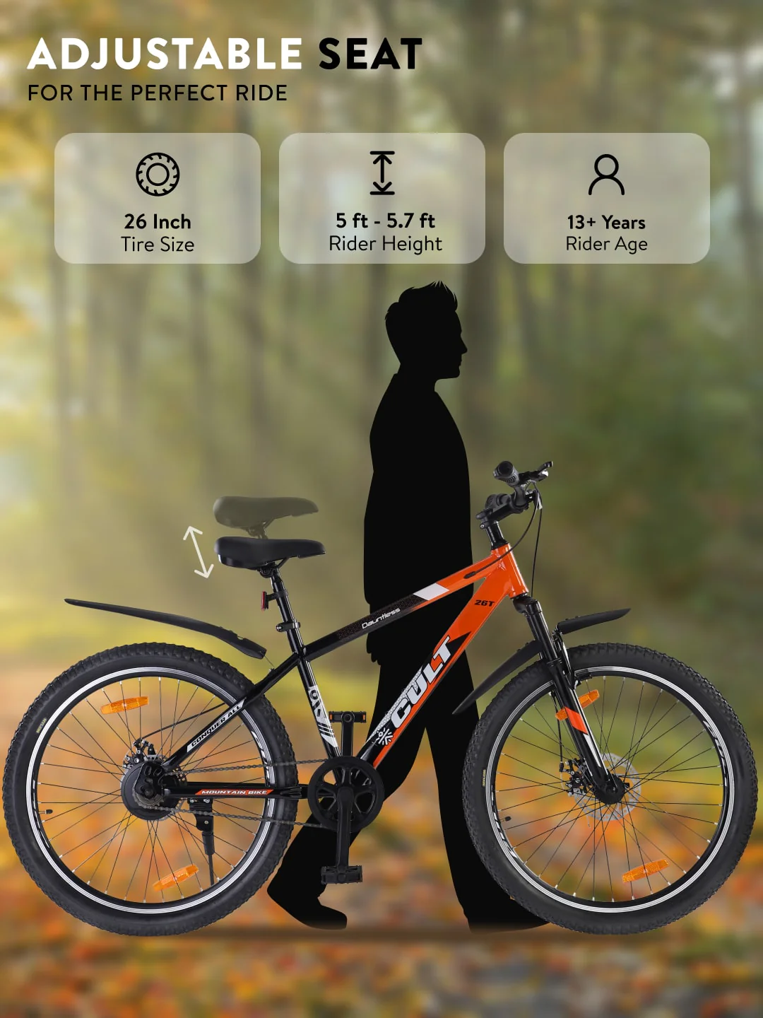 DAUNTLESS26TORANGEBLACK Steel Single Speed 26 inch Mountain Cycle, Dual Disc Brake, Front Suspension, Double Wall Rim - Image 7