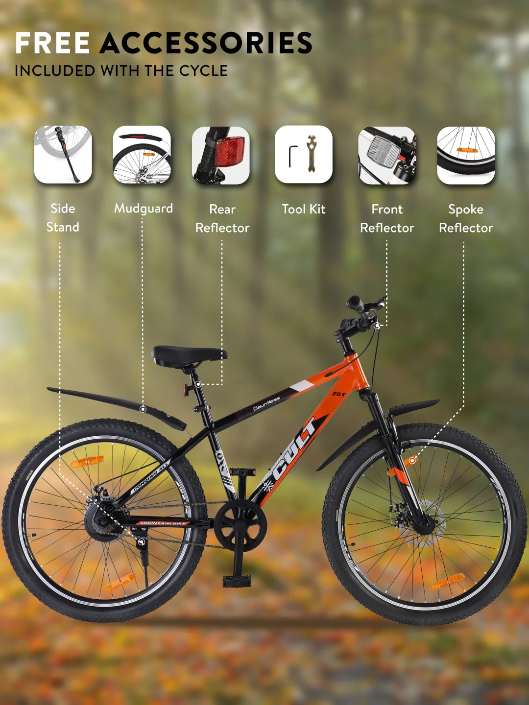 DAUNTLESS26TORANGEBLACK Steel Single Speed 26 inch Mountain Cycle, Dual Disc Brake, Front Suspension, Double Wall Rim - Image 8