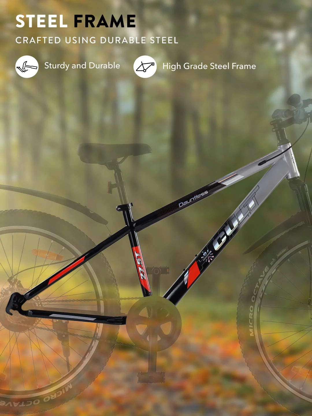 DAUNTLESS27.5TSILVERBLACK Steel Single Speed 27.5 inch Mountain Cycle, Dual Disc Brake, Front Suspension, Double Wall Rim - Image 3