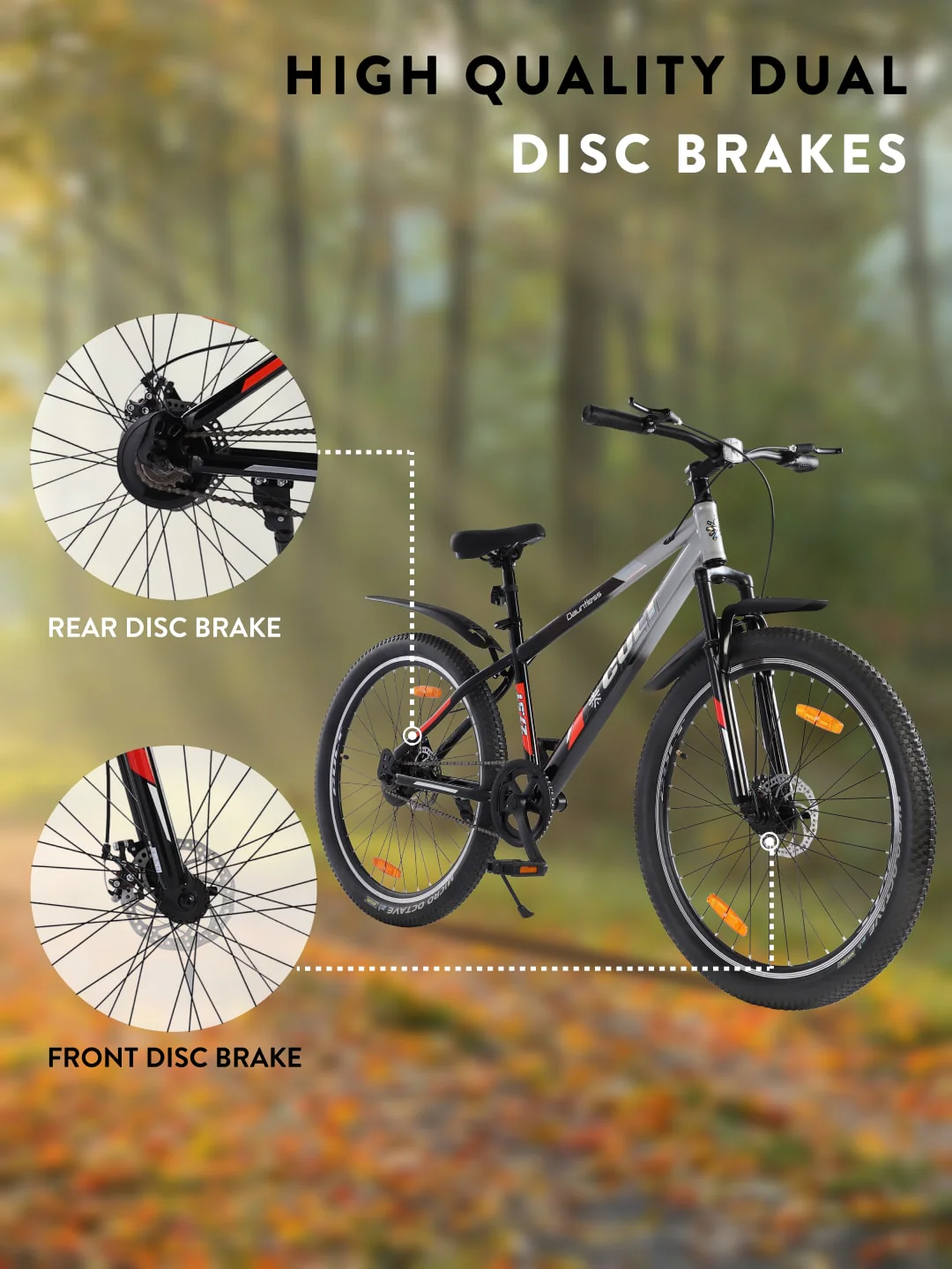 DAUNTLESS27.5TSILVERBLACK Steel Single Speed 27.5 inch Mountain Cycle, Dual Disc Brake, Front Suspension, Double Wall Rim - Image 4