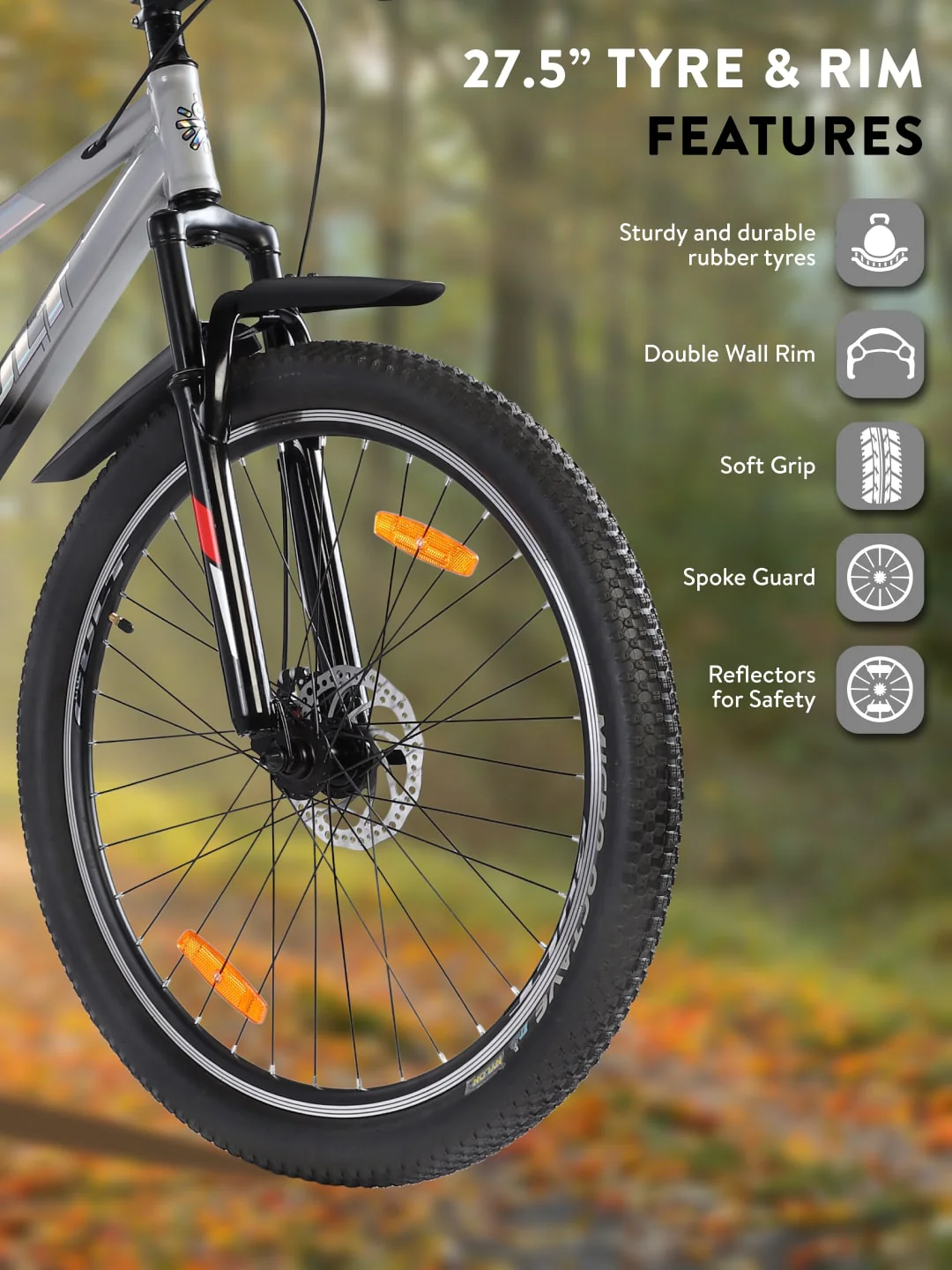 DAUNTLESS27.5TSILVERBLACK Steel Single Speed 27.5 inch Mountain Cycle, Dual Disc Brake, Front Suspension, Double Wall Rim - Image 6